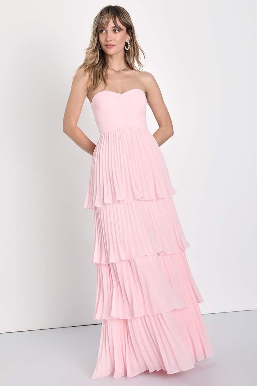 NWT Lulus Seriously Sensational Light Pink Strapless Tiered Maxi Dress Size XS